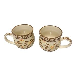 Temptations Old World Brown Pottery Ceramic Coffee Mugs set of Two